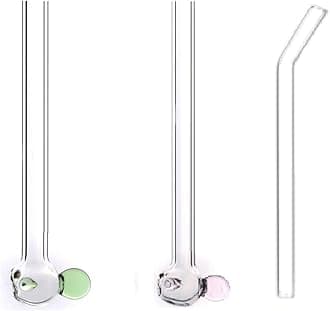 Glass Drinking Straw(Pink+Green),Fish Straws for Drinking Creative Straw Reusable Glass Straws