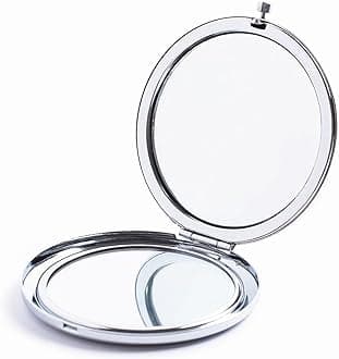 Magnifying Compact Mirror for Purses with 2 x 1x Magnification,HREW Folding Mini Pocket Double Sided Travel Makeup Mirror,Perfect for Purse, Pocket and Travel (Silver)