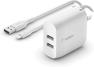 24W Dual Port USB Wall Charger - Lightning Cable Included - iPhone Charger Fast Charging - USB Charger Block for Power Bank, iPhone 14, iPhone 13, iPhone 12, iPhone 11, iPad Pro, Samsung & more