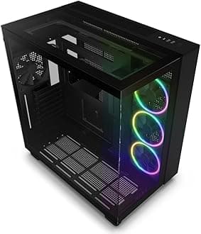 NZXT H9 Mid-Tower Gaming PC Case - 3 RGB Fans, Glass Panels, 360mm Radiator Support, Cable Management - Black