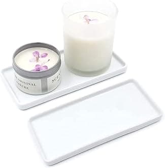 Ceramic Vanity Tray, Rectangle Bathroom White Tray, Marble Tray, Organizer for Soap, Jewelry, Perfume,Towel Holder for Counter, Bathroom, Kitchen, Sink, Restroom Decoration (Small) (2 Pack)
