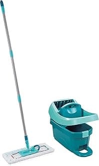 Profi XL Mop and Bucket Set, Deluxe Large Floor Mop, Easy-Steer Micro Fibre Head Wringer with Rollers Turquoise 42 cm 55096