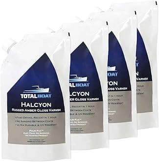 TotalBoat Halcyon Marine Varnish | Water-Based Polyurethane Wood Finish | Clear Gloss UV Protection for Interior and Outdoor Use (Clear Amber, 4 Quart)
