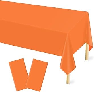 Mulbozy 2 Pcs Orange Plastic Tablecloth for Rectangle Table, 54 × 108 inches Disposable Orange Table Covers for Picnic, Camping and Outdoor, Fall Theme Party, Thanksgiving Party Decoration