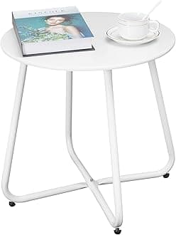 Outdoor Table Small Patio Side Table Waterproof Round Metal Side Table Weather Resistant Portable Outdoor and Indoor End Table for Garden, Balcony, Yard (White)