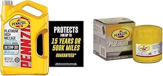 Pennzoil Platinum High Mileage Full Synthetic 5W-30 Motor Oil for Vehicles Over 75K Miles (5-Quart, Single-Pack) & HPZ-37 Platinum Spin-on Oil Filter
