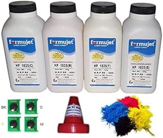 Formujet 1025 Color Toner Powder & Chip Set for Refilling HP Color Laserjet Toner Cartridge E310A, CE311A, CE312A, CE313A (CMYBk) Used in Printers CP1020, CP1025,1515, M1312, CP1525, CP2025, CP5225