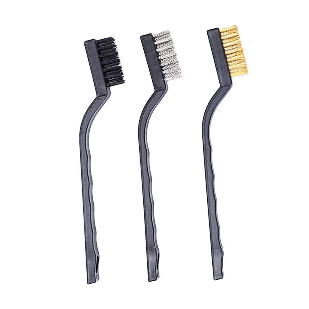 3Pcs Mini Wire Brush Set for Cleaning And Rust Removing, 7 Inch Industrial Wire Brushes of Stainless Steel/Nylon/Brass Bristles
