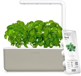 & Indoor Herb Garden Kit with Light | Smart Garden for Home Kitchen Windowsill | Easier Than Hydroponics ing System | Vegetable Gardening Starter (3 Basil Pods Included), Beige