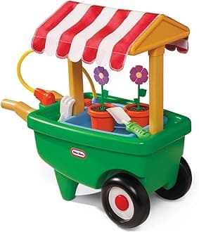 2-in-1 Garden Wheelbarrow - Green Fun for Toddlers - Active Play - Includes Real Water Sprayer, Flower Pots, Fabric Shade, & More - Ages 2 to 5 Years