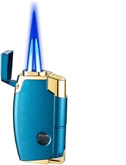 Windproof Butane Dual Flame Lighter,With Visible Fuel Window For Candles And Outdoor Camping (Butane Not Included)(Blue)