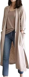 IDEALSANXUN Womens Long Cotton Linen Blazer Casual Spring Jackets Trench Coat