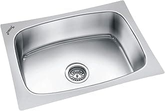 JINDAL Single Bowl Stainless Steel Kitchen Sink - 22x18x9 Inch With 21x16 Inch Bowl Size - Glossy Finish Oval SS Sink With Coupling - Pack of 1 - 0209