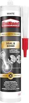 Seal & Bond Multi-Purpose Mould-Resistant Waterproof Sealant for Kitchen and Bathroom, White, 1 x 389g Cartridge