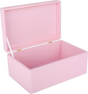 Creative Deco Large Pink Plain Wooden Storage Box with Lid | 30x20x14cm (+/-1 cm) | Hinged Lid | Gift Christmas Xmas Box Kitchen Storage | ROUGH & UNSANDED Wood Keepsake Memory Craft Chest