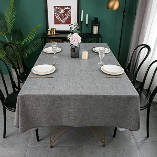 LIBERECOO Vinyl Tablecloth with Flannel Backing Linen Texture Pattern Table Cloth Stain-Resistant Table Cover for Home Dining and Outdoor (Premium Gray, 60 x 102 Inch (8-10 Seats))