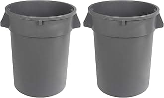 Amazon Basics Heavy Duty Sturdy Round Trash Can, 32 Gallon, Grey, Pack of 2