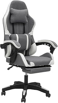 Multi Home Furniture Light Grey & White Gaming Chair with Back Support, Footrest, Lumbar Support, Headrest & Adjustable Height Swivel Chair – Leather Ergonomic Chair for Home, Gaming Chair for Gaming