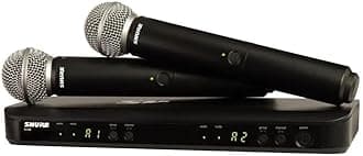 Shure BLX288/SM58 UHF Wireless Microphone System - Perfect for Church, Karaoke, Vocals - 14-Hour Battery Life, 300 ft Range | includes (2) SM58 Handheld Vocal Mics, Dual Channel Receiver | H11 Band
