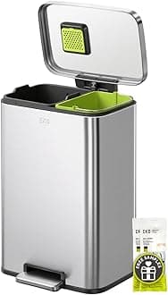 Madison Brushed Stainless 25L+20L Dual Compartment Step Trash Can with Inner Liner, Recycling Bin, Soft-Close Lid, Fingerprint-Resistant Finish, and Durable Stainless Steel for Home and Office