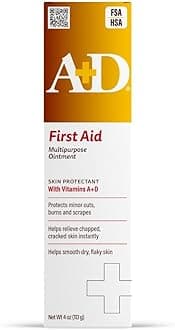 A+D First Aid Multipurpose Healing Ointment - Moisturizing Skin Protectant for Dry Cracked Heels, Elbows, Hands and Lips - Protects Minor Cuts, Burns, & Scrapes – 4 oz Tube