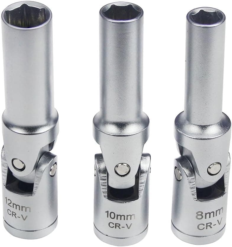 4 Piece Glow Plug Socket Set with 3/8" Dr T-Bar, Glow Plug Sizes (8mm, 10mm, 12mm) Ideal Broken Glow Plug Removal Tool