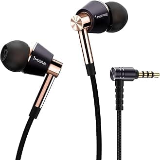 Triple Driver in-Ear Earphones Hi-Res Headphones with High Resolution, Bass Driven Sound, MEMS Mic, in-Line Remote, High Fidelity for Smartphones/PC/Tablet - Gold