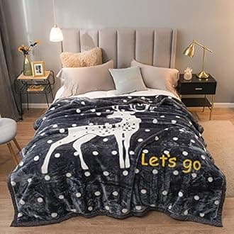 Korean Mink Blanket Heavy Fleece Blanket, 2 Ply Reversible Deer Abstract Dots Soft Plush Warm Blanket for Autumn Winter Full Size