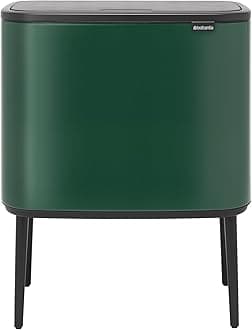 Brabantia Bo Trash Can - 3 + 6 Gal Inner Buckets (Pine Green) Waste/Recycling Garbage Can, Removable Compartments + Free Bags