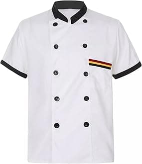 Unisex Chef Coat for Men Women Works Chef Jacket Short Sleeve Crewneck Button Down Uniform Pocket T Shirts