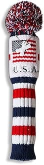 Craftsman Golf US Flag Knit Pom Pom White Blue Red Driver,Fairway Wood, Hybrid Head Cover Headcover for Callaway Mizuno Cobra Taylormade (Hybrid X Cover)
