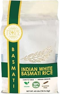 Pride Of India - Extra Long Indian Premium White Basmati Rice, 40 Pound (18.14 Kilo) Non Woven Cloth Bag - Naturally Aromatic, Aged, Flavorful, Slender, Non Sticky Grains - 400+ Servings