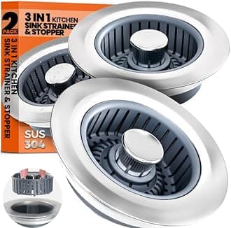 2 Pack 3-in-1 Kitchen Sink Strainer & Sink Stopper Upgraded Stainless Steel Drain Plug with Anti-Clog Basket Drain Stopper Combo, Pop Up Sink Stopper for Standard 3-1/2'' Drain