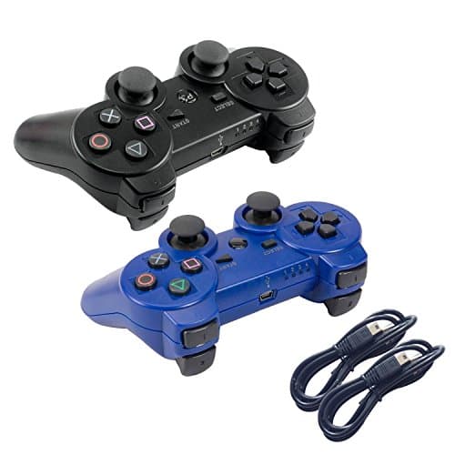 Macobr Bluetooth Wireless Controller For PS3 Double Shock - Bundled with USB charge cord (Black and Blue)