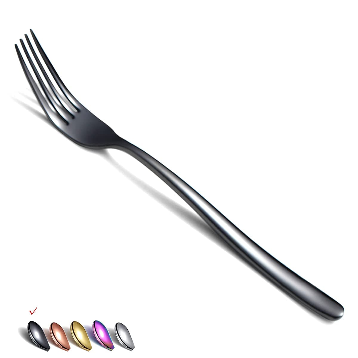 Black Dinner Forks 6 Piece, Stainless Steel 8'' Forks Silverware Set, Dessert Forks, Table Forks, Salad Forks for Home, Kitchen or Restaurant, Dishwasher Safe