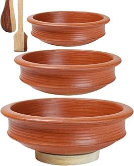 Unglazed Clay Pot for Cooking Combo 1, 2 & 3 Liter | Earthen Handi | Mud Kadai | Mittti Ke Barthan | Pre-Seasoned | Gas Stove Friendly