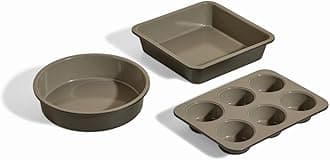 Wonder Oven Baker’s Kit – 3-Piece Toxin-Free Ceramic Nonstick Bakeware Set (8” Round, 8” Square, 6-Cup Muffin Pan) - Oven-Safe up to 450°F - Char