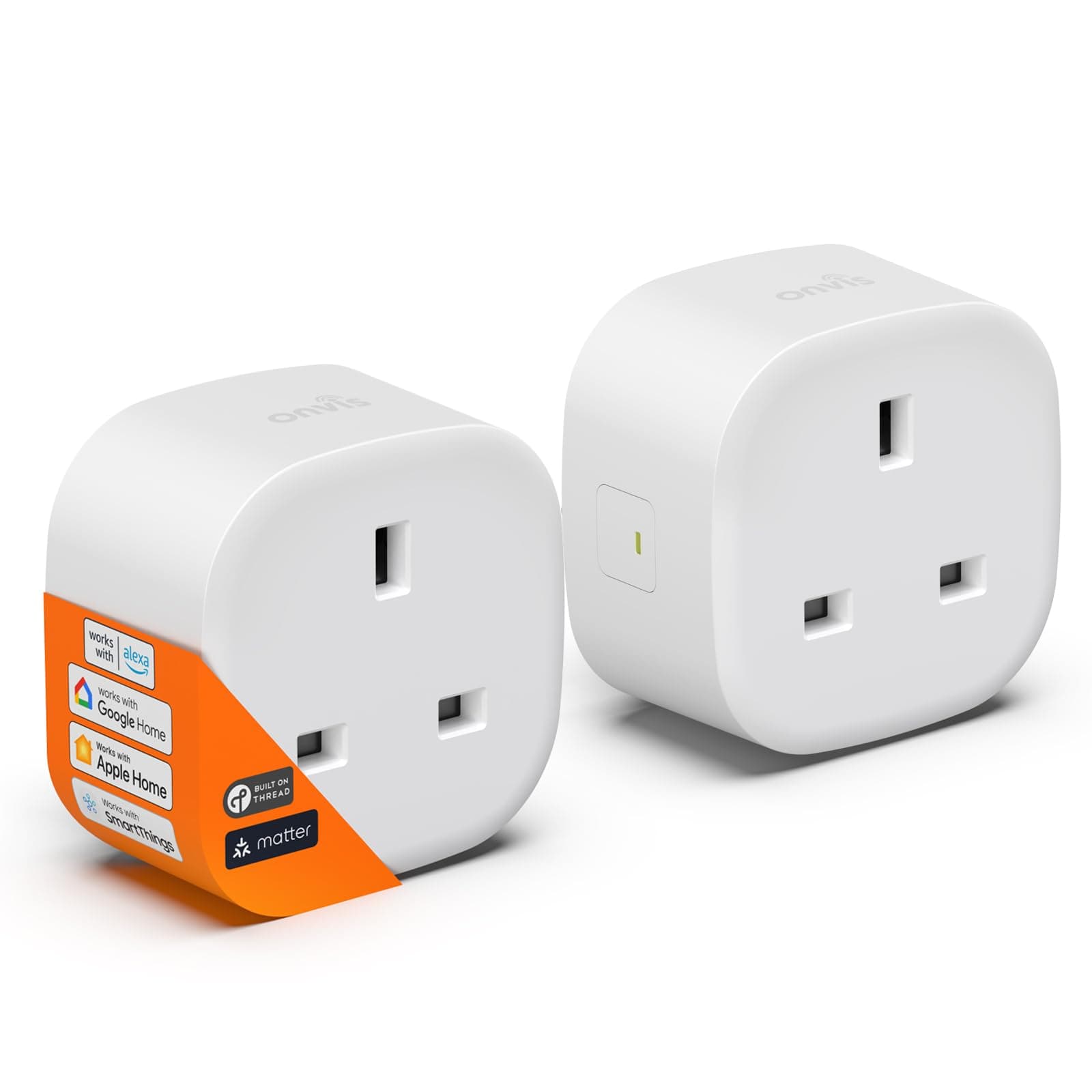 Onvis Smart Plug Thread, Matter Socket Outlet Works with Alexa, Apple Home, Home Assistant, Google Home, Remote Control & Automation Appliances, Schedule & Timer, Extend Thread Network (2 Pack)