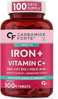 Carbamide Forte Iron Supplement for Women & Men | Folic Acid Tablets with Vitamin C, B12, Zinc | 100 Veg Iron Tablets for Women & Men