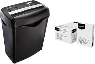 Amazon Basics 6-Sheet Cross-Cut Paper and Credit Card Home Office Shredder & Multipurpose Copy Printer Paper, 8.5 x 11 Inch 20Lb Paper - 8 Ream Case (4,000 Sheets), 92 GE Bright White