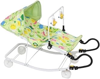 Multipurpose Bouncer - 3-in-1 Baby Bouncer, Rocker & Indoor Cart | Superior Locking, Extra Comfort, Sunshade, Attractive Play Toy | Suitable from Birth up to 18 Months-RB32 (Green)