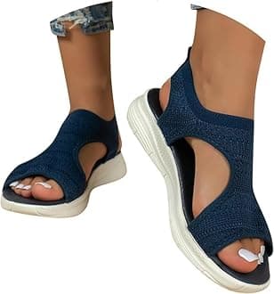Sandals for Women Orthopedic, Sandals with Arch Support Summer Ladies Wedge Cushion Walking Shoes Platform Casual Mesh Beach Comfy Washable Memory Foam Slingback Slide Sport Knit Shoes