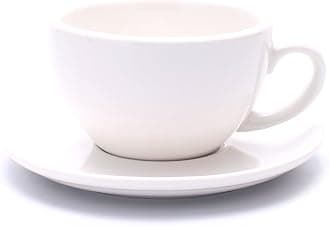 Latte Art Ceramic Cup and Saucer Cappuccino Fine Porcelain, Mate for Coffee Shop and Barista (Glossy White, 10.5 oz)