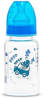 Mee Mee Premium Glass Feeding Bottle with Eazy-Flow Technology, Anti-Colic Valve,Anti Slip,BPA-Free Baby Feeding Bottle for Babies & Toddlers(Blue, 120Ml)