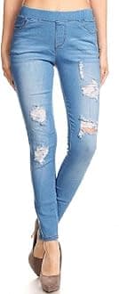 Women's Pull-On Ripped Stretchy Jeggings Jean Style Skinny Pants