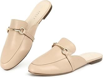 Gold Buckle Mules for Women - Comfortable Memory Foam Loafers, Classy Slip On Flats for Office Business Casual, Dressy Pointed Toe Shoes