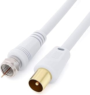 Coaxial Aerial F Connector Male Plug to RF M-Male Cable for Satellite Sat Freesat Xfinity, AT&T, WOW!, TV HDTV DVB DVD Radio / Coax Ariel Freeview Lead Television Antenna Cord Broadband – 6.5 ft White