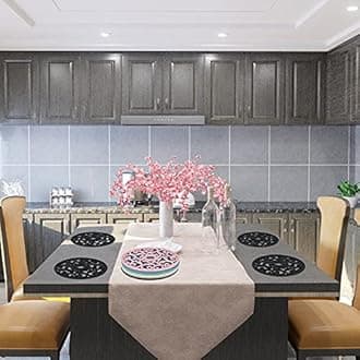 Smitchraft Silicone Trivets for Hot Dishes, Pots and Pans, Hot Pads for Kitchen Quartz Countertops, Silicone Pot Holders Mat, Multi-use Carved Heat Resistant Mat for Counter & Table, Set of 3 Black