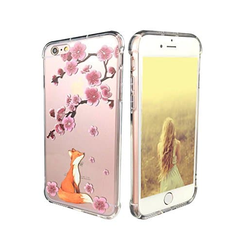 for iPhone 6/6s Plus Case,Floral Flower Pattern Printed Clear Girls Design Transparent Hard Back Shockproof TPU Bumper Protective Cover for iPhone 6/6s (Fox Cherry Blossoms)