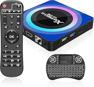 Android 13.0 TV Box, 4GB RAM 64GB ROM Quad-Core with Mini Wireless Keyboard, 2.4/5.0GHz Dual Band Wi-Fi BT 5.0 10/100M Ethernet HDMI 8K TV Box